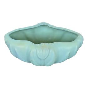Van Briggle Arts & Crafts Turquoise Glazed Ceramic Bowl With Tulip Motif