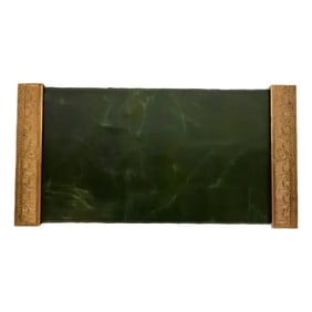 Tiffany Studios New York "Adam" Bronze Doré Blotter Ends With Leather Desk Blotter