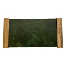 Tiffany Studios New York "Adam" Bronze Doré Blotter Ends With Leather Desk Blotter