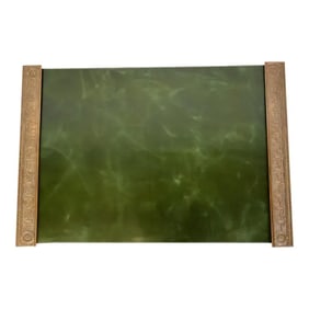 Tiffany Studios New York "Adam" Bronze Doré Blotter Ends With Leather Desk Blotter