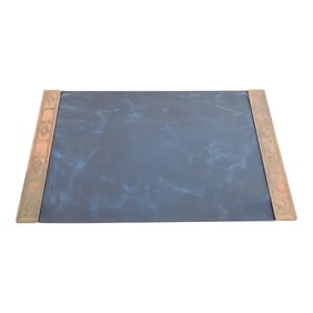 Tiffany Studios New York Graduate Pattern Bronze Doré Blotter Ends With Leather Desk Blotter