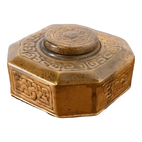 Tiffany Studios New York Zodiac Bronze Doré Inkwell