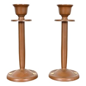 Benedict Studios Arts & Crafts Bronze Candlesticks, Circa 1910
