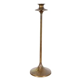 Robert Jarvie Style Antique Arts & Crafts Turned Brass Tall Candlestick