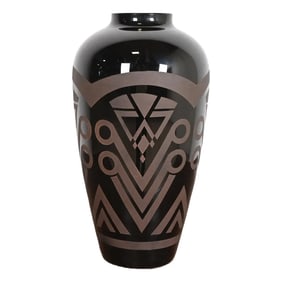 VerMer France Art Deco Large Frosted Black Opaline Glass Vase, 1930s