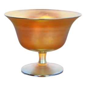 Louis Comfort Tiffany Favrile Iridescent Art Glass Footed Bowl or Compote Dish