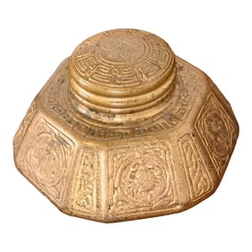 Tiffany Studios New York Zodiac Bronze Doré Large Inkwell