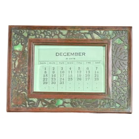 Tiffany Studios New York Grapevine Bronze and Slag Glass Desk Calendar Frame or Picture Frame