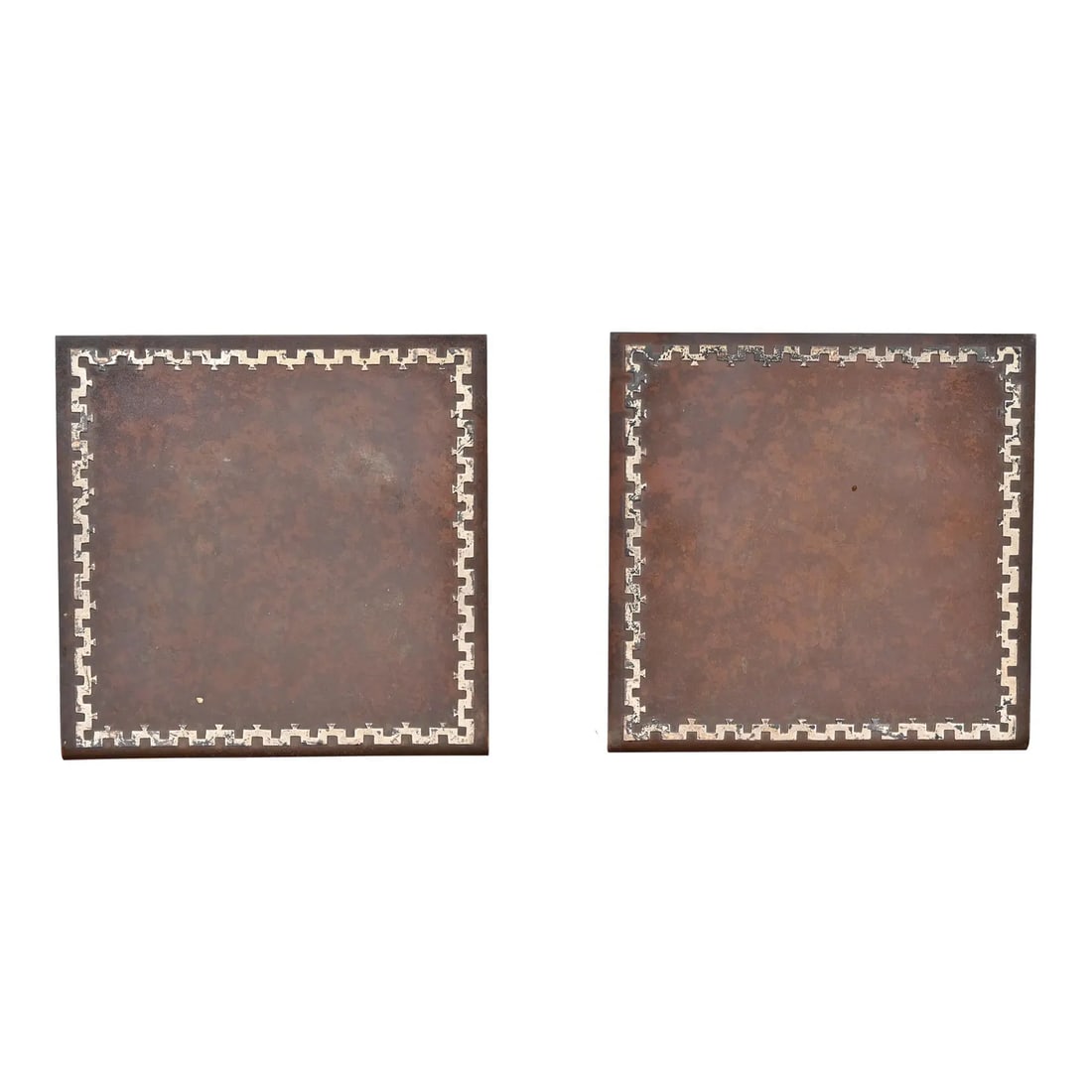 Heintz Arts & Crafts Sterling Silver on Bronze Bookends: A gorgeous pair of antique Arts & Crafts or Art Deco period sterling silver on bronze bookends By Heintz Art Metal Shop USA, Early 20th Century Each measures: 5.63"W x 4.63"D x 5.63"H Good original vi