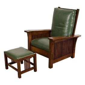 Stickley Mission Oak Arts & Crafts Reclining Morris Lounge Chair With Ottoman