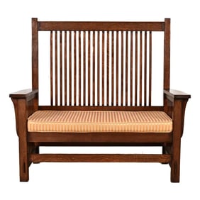 Stickley Style Mission Oak Arts & Crafts Spindle Bench or Settee