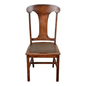 Limbert Style Antique Arts & Crafts Carved Oak Side Chair or Dining Chair, Circa 1900