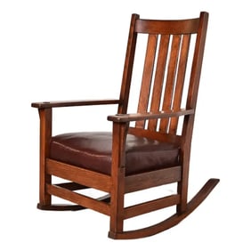 J. M. Young & Sons Antique Mission Oak Arts & Crafts Rocking Chair, Circa 1910
