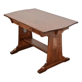 Limbert Antique Mission Oak Arts & Crafts Turtle Top Writing Desk or Library Table, Newly Refinished