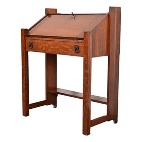Lifetime Furniture Antique Mission Oak Arts & Crafts Drop Front Secretary Desk, Circa 1900