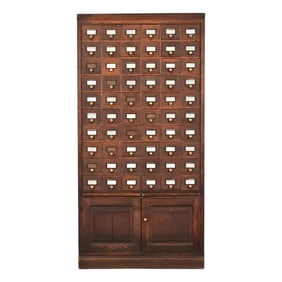Antique Arts & Crafts Oak 60-Drawer Card Catalog or File Cabinet, Circa 1900