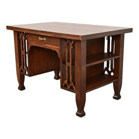 Stickley Brothers Style Antique Mission Oak Arts & Crafts Desk With Built-in Bookcases