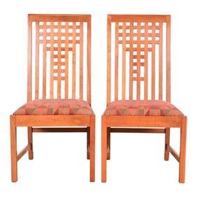 Stickley Mission Arts & Crafts Cherry Wood Side Chairs or Dining Chairs in the Manner of Frank Lloyd