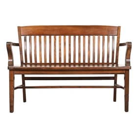 Antique Arts & Crafts Solid Walnut Lawyer's Bench, Circa 1920s