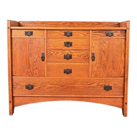 Harvey Ellis for Gustav Stickley Antique Mission Oak Arts & Crafts Sideboard Buffet, Circa 1910