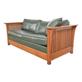Stickley Mission Oak Arts and Crafts Spindle Sleeper Sofa