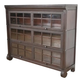 Antique Mission Arts & Crafts Mahogany Three-Stack Barrister Bookcase by Gunn, Circa 1920s