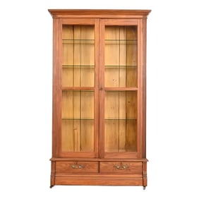 Antique Victorian Carved Walnut Glass Front Bookcase, Circa 1880s