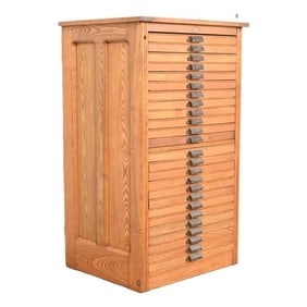 Antique Oak 25-Drawer Architect's Blueprint Flat File Cabinet by Hamilton, Circa 1900