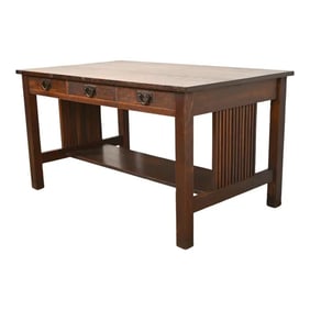 Gustav Stickley Mission Oak Arts & Crafts Spindle Writing Desk or Library Table, Circa 1905