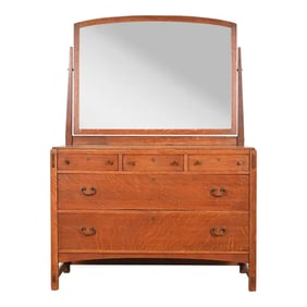 Limbert Antique Mission Oak Arts & Crafts Vanity Dresser With Mirror, Circa 1900