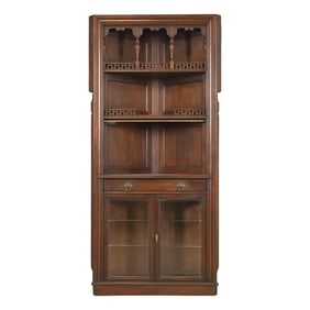 Signed Herter Brothers Eastlake Victorian Carved Mahogany Corner Cabinet, Circa 1890s