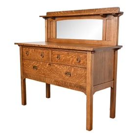 Stickley Brothers Antique Mission Tiger Oak Arts & Crafts Sideboard or Bar Cabinet, Circa 1900