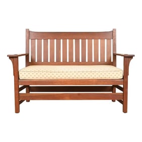 L. & J. G. Stickley Antique Mission Oak Arts & Crafts Open Arm Settee or Loveseat, Circa 1900
