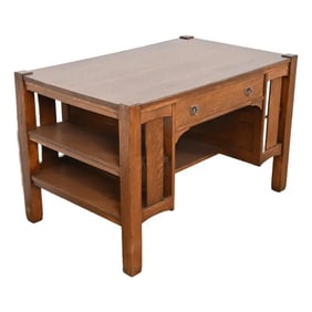 Stickley Brothers Antique Mission Oak Arts & Crafts Desk With Built-In Bookcases, Newly Refinished