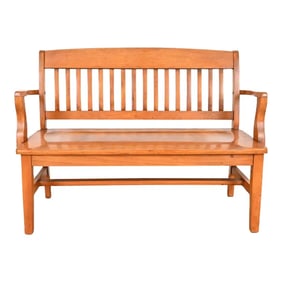 Vintage Arts & Crafts Solid Oak Lawyer's Bench, Circa 1940s