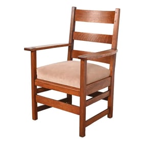 L. & J. G. Stickley Antique Mission Oak Arts & Crafts Armchair, Circa 1900