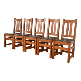 Limbert Antique Mission Oak Arts & Crafts Dining Chairs, Set of Five
