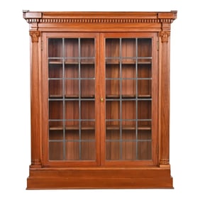 R. J. Horner Style Antique American Empire Carved Mahogany Bookcase Cabinet, Circa 1890s
