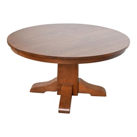 Gustav Stickley Antique Mission Oak Arts & Crafts Pedestal Extension Dining Table, Newly Refinished