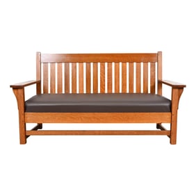 L. & J. G. Stickley Antique Mission Oak Arts & Crafts Open Arm Settee or Loveseat, Circa 1900