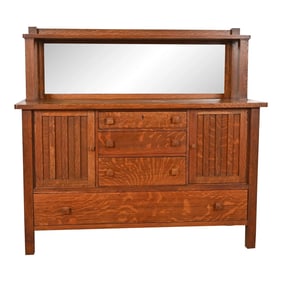 Stickley Brothers Style Antique Mission Oak Arts & Crafts Sideboard or Bar Cabinet, Circa 1900