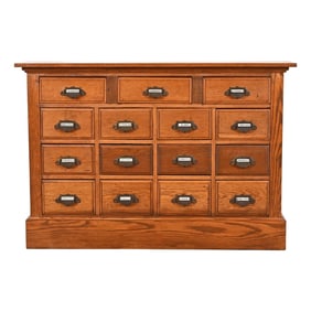 Antique Arts & Crafts Oak 15-Drawer Filing Cabinet or Apothecary Cabinet, Circa 1900