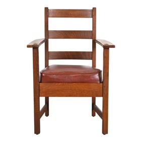 L. & J. G. Stickley Antique Mission Oak Arts & Crafts Ladder Back Armchair