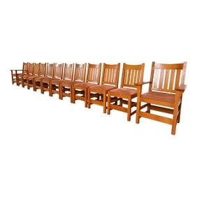 Stickley Mission Oak Arts & Crafts Dining Chairs, Set of Twelve