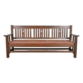 Limbert Antique Mission Oak Arts & Crafts Settle Sofa, Circa 1900