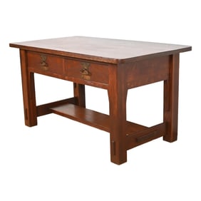 Imperial Furniture Grand Rapids Mission Oak Arts & Crafts Writing Desk or Library Table, Circa 1910