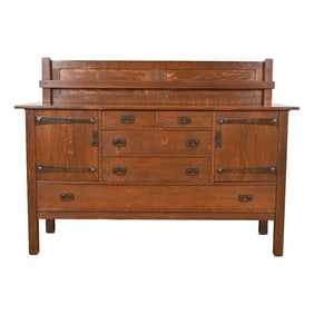 L. & J. G. Stickley Antique Mission Oak Arts & Crafts Strap-Hinge Sideboard, Newly Refinished