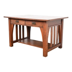 Limbert Antique Mission Oak Arts & Crafts Desk or Library Table, Circa 1910