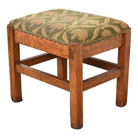 Stickley Brothers Style Mission Oak Arts & Crafts Upholstered Footstool or Ottoman, Circa 1900