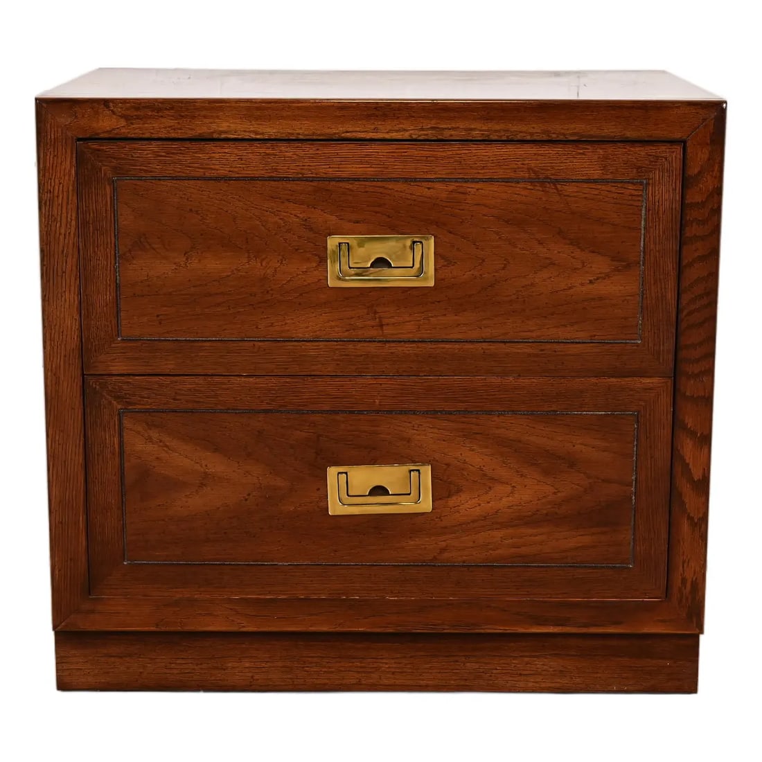 Henredon Style Mid-Century Modern Campaign Oak Nightstand, Circa 1970s